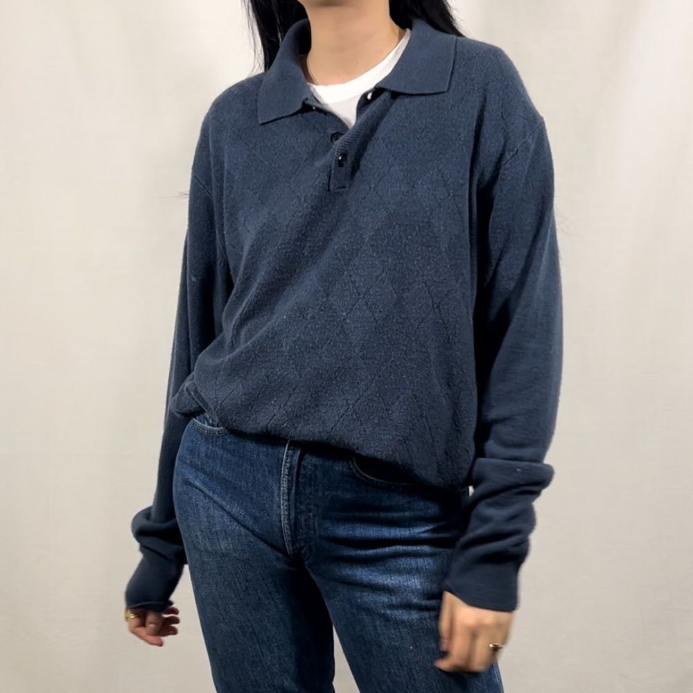 Haggar Oversized Boyfriend Navy Collared Sweater